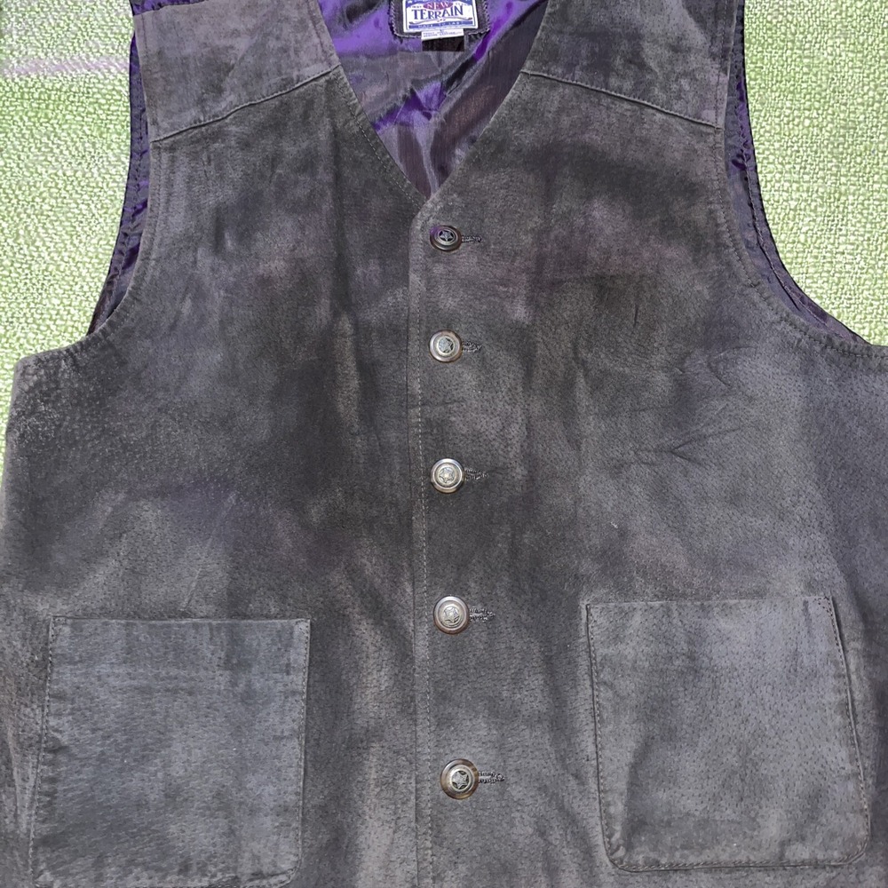 New Terrain Leather Vest Mens Size Large Button Up , Sheriff Star  ButtonsBrown